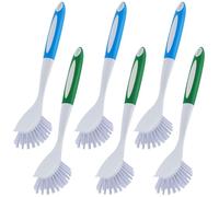 6 Pcs Blue Kitchen Scrub Dish Brush Bulk with 11 Inch Handle Cleaning Dish Scrubber with Stiff Bristles Washing Scrub Brushes for Housekeeping for Pots and Pans, Kitchen Sink (Blueand Green,6)