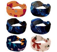 6 PCS Blue Starfish (2) Women Headbands Wide Hair Wrap Extra Turban Head Bands for Lady Large Sport Workout Stretch Non-slip Big Hair Bands