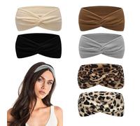 6 Pcs Bohemian style Wide and Soft Women's Headband, Wide Headbands for Women, Elastic Head Bands Boho Wide Soft Ladies Headband, Hair Bands for Women for Womens Hair Bands Accessories (6 colors)