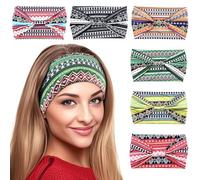 6 Pcs Boho Wide Headbands for Women Elastic Yoga Sport Hair Bands Knotted Headscarves Soft Head Wraps Fashion Bandanas Hair Accessories (C)