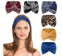 6 Pcs Boho Wide Headbands for Women, Elastic Yoga Sport Hair Bands, Knotted Headscarves, Soft Head Wraps Fashion Bandanas Hair Accessories (B)