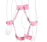 6 Pcs Bondage Kit Restraints Adjustable Leather Handcuffs Thigh Cuffs Ankle Shackles Waist Strap Blindfold Cross Buckle Cosplay Adult Games Toys Valentine's Day for Men Women Couples (Pink)