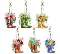 6 Pcs Boots with Flowers Diamond Art Painting Keychains Hanging Ornaments DIY Kits 5D Small Diamond Art Key Chains Decoration Double Sided Bead Art by Number Crafts Key Ring Bag Charm for Women Girls