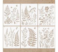 6 Pcs Botanical Flower Stencils for Painting, 11×14.3in Stencils for Painting with Flower, Leaf, Reusable Stencil Crafts Drawing for Wood, Wall, Furniture, Spray Paint, Home Décor