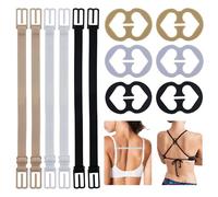 6 Pcs Bra Strap Clips Set With 6 Pcs Figure-8 Bra Straps, Adjustable Bra Straps Holder, Non-slip Buckles, Soft And Comfortable Elastic To Fit All Cup Sizes for Women (Black, White, Skin Color)