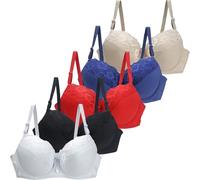 6 Pcs Bras for Women Floral Lace Sexy Deep V Push Up Bra Bralette Comfort Soft Breathable Lightly Lined Underwire Plus Size Full Coverage Bras Adjustable Everyday Bra (Yellow, 100C)
