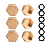 6 PCS Brass Blanking Caps 1/2 Inch, Internal Thread Stop Caps with Washers, Hex Nut End Cap for Plumbing, Washing Machine, Radiator Valve & Faucet Pipe Sealing
