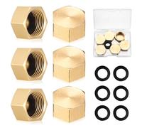 6 Pcs Brass Blanking Caps 3/8 inch, Radiator Valve Cap, Hex Brass Female Blanking Stop Caps, 15mm Blanking Nut Radiator Cap for Washing Machine Valve Plumbing Fittings
