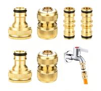 6 Pcs Brass Garden Hose Quick Connector Kit, 2-in-1 Faucet Adapter, 1/2 Inch & 3/4 Inch Male Female Tap Connector, Quick Connect Fittings for Garden Hose