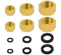 6 PCS Brass Pipe Caps with Rubber Gaskets - Hex Compression End Caps for Gas & Water Lines, Brass Nut Gas line Water line Stop Valve Cap Pipes Plug Plumbing Fit for 1/4 3/4 3/8 Inch Pipe Connection