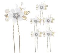 6 pcs Bridal Flower Hairpin with Rhinestone and Pearl Decor U Shaped Wedding Hair Pins for Women Elegant Accessories for Brides Prom and Special Occasions