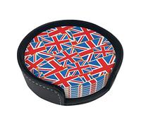 6 Pcs British Flag Union Jack Leather Coasters for Drinks with Holder Coaster Sets Drink Table Cup Coasters for Living Room Kitchen Coffee Decor