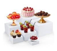 6 Pcs Buffet Risers-6 dimensions（3in+4in+5in+6in+7in+8in White Acrylic Food Risers, Dessert Table Display Set for Buffet Table, Acrylic Display Stands for Catering Dessert Jewelry Figures Show