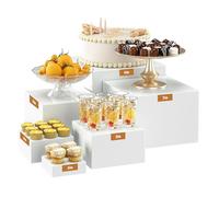 6 Pcs Buffet Risers, Acrylic Food Risers For Buffet Table, 3+4+5+6+7+8 Inch White Food Display Stand Set With Hollow Bottoms, Acrylic Stands For Display for Cake Wedding Cupcake Dessert Party