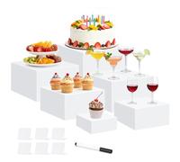 6 Pcs Buffet Risers, Acrylic Food Risers for Buffet Table, 6 Sizes (3x4x5x6x7x8 Inch) Display Stand Shelf for Party Catering Dessert Collectibles - Stackable Cube Boxes Display with Hollow Bottoms