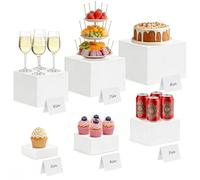6 Pcs Buffet Risers - White Acrylic Food Risers for Buffet Table, 3x4x5x6x7x8Inch Display Stand Shelf Cube Dessert Stand Food Display Riser Box for Party Catering Collectibles Weddings Cupcake Candy