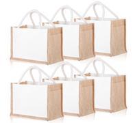 6 Pcs Burlap Tote Bag Mini Jute Reusable Bag with Handles Small Blank Canvas Gift Waterproof for Wedding Beach DIY