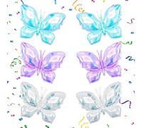 6 PCS Butterfly Balloons, 39in Butterfly Foil Mylar Balloons, White Blue Purple Butterfly Balloon, Fairy Balloons For Girls, Wings Balloon For Party Wedding 3 4 5 Birthday Butterfly Decorations
