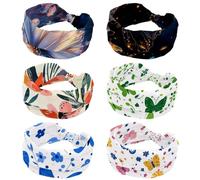 6 PCS Butterfly with Flowers in the Starry Sky Sparkle Trail Stretch Wide Headbands, Hairbands for Women, Fashion Turban Head Bands, Yoga Workout Sweatband Head Wrap, Hair Accessories