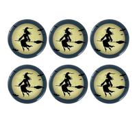 6 Pcs Button Pins, Brooch Lapel Pin, Enamel Pins Funny Badge Jewelry Gift for Clothing Backpack Hat Jacket Decoration - Witch Riding a Broom through Full Moon with Flying Bats