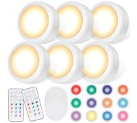 6 Pcs Cabinet Lights, Display Cabinet Lighting, 13 Lighting Color Wireless Led Puck Lights with Remote Control, Dimmable and Timing Function, Display Cabinets Lightings for Kitchen, Wardrobe
