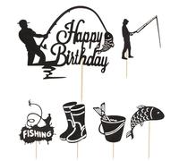 6 Pcs Cake Decorations - DIY Fishing Accessories for Boys and Men - Fish Theme Birthday - Original Cake Decoration