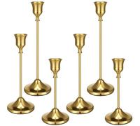 6 Pcs Candle Holders Candlestick, Metal Candle Stand Holder Set of 3 Sizes, Vintage Brass Gold Pillar Candle Holders for Wedding Thanksgiving Christmas, Home Living Room Mantel Decor
