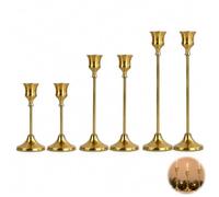 6 PCS Candle Holders, Vintage Gold Candle Holders for | Wedding Holiday Dinner Home Decor Present, Metal Candlestick Holder for Christmas, Halloween, Dining Table and Mantel