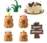 6 Pcs Capybara Cake Topper, Capybara Cake Decorations Set With 4 Cute Capybaras, Signboard And 2 Grass, Perfect For Capybara Birthday Party Decor, Animal Theme Celebrations And Educational Activities