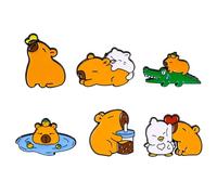 6 Pcs Capybara Enamel Pins Cartoon Capybara Brooch Pin with Butterfly Clutch Alloy Pin Badge Lapel Pin Cute Capybara Stuff Capybara Gifts Capybara Pencil Case Decoration