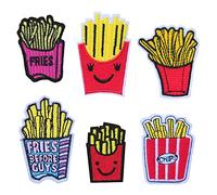 6 PCS Cartoon French Fries Patch Food Sneak Fabric Applique Kids Children Embroidered Iron On Patches