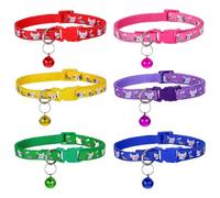 6 Pcs Cat Collar With Bell Breakaway 6 Colors Cute Kitten Collars Adjustable 8-14 Inch Cat and Fish Pattern Design Pet Collar Replacement Accessories Fit Cats Dog Small Pets Festival Gifts