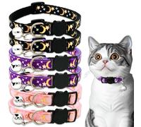 6 PCS Cat Collars Adjustable Kitten Collars with Moon & Stars Durable & Stylish Cat Collar Includes Bell for Sound Multicolour Breakaway Cat Collars for Cat Dog Kitten Puppy
