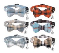 6 Pcs Cat Collars with Bell and Bow Tie Plaid Kitten Collars Quick Release | Cat Collar Breakaway Adjustable 7.5-12.5 Inch, Velvet, Cat Accessories, Soft & Comfortable, Durable