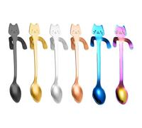 6 PCS Cat Spoon Coffee Tea Spoon, Coffee Gifts for Men Christmas Gifts Birthday Gifts, Stainless Steel Hanging Cup Teaspoons Mini Cute Kitten Stirring Spoon (Multicolor)
