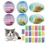 6 Pcs Cat Spring Balls Retractable Interactive Rolling Toys with 20 Pcs Coil Springs for Indoor Cats, Kittens, Rats (Random Color)