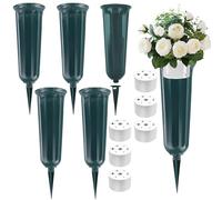 6 PCS Cemetery Vases Grave Vases with Spike and Base Detachable Grave Flower Pots Plastic Graveside Flowers Holder Easy Installation Memorial Flower Vase for Graves Yard Lawn Memorial Garden Decor