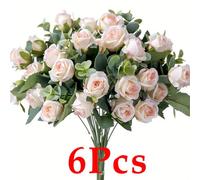 6 Pcs Champagne Artificial Rose Flowers Faux Silk Hydrangea Bouquet Vintage Wedding For Door Decor Wedding