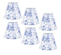 6 Pcs Chandelier Shades Small Chinoiserie Lamp Shade Toile Clip Bulbs Lampshade Blue Floral Lamp Chimney Cover Decorative Countryside Chandelier Lamp Shade (3 x 6 x 5 Inch)