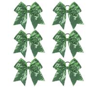 6 Pcs Cheerleader Bows, Green Sparkly Sequin Hair Ties for Christmas, Elastic Comfortable Bow Headbands for Sports Events and Daily Wear