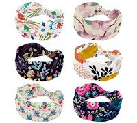 6 PCS Cherry Blossom Pink Flowers Pattern Headbands for Women, Wide Headband, Twist Knotted Yoga Workout Hairband, Soft Elastic Headwrap, Fashion Hair Accessories