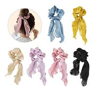 6 Pcs Chiffon Bowknot Hair Scrunchies Scarf Scrunchies Chiffon Flower Hair Bands Silk Elastics Hair Ties Satin Hair Bows Ponytail Holder Hair Accessories for Women and Girls