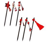 6 Pcs Chinese Hair Sticks for Women Wooden Japanese Hair Chopsticks Accessories Retro Red Cherry Clips Handmade Flower Tassel Geisha Costume for Girls Long Hair (Set A)