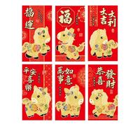 6 Pcs Chinese New Year Red Envelopes, Lunar New Year Envelopes Decorations,Red Pocket Foil Envelope Chin Embossed for Money,