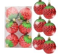 6 Pcs Christmas Baubles ChristmasTree Bauble Set Xmas Balls Baubles Strawberry Christmas Strawberry Pendant Hanging Christmas Baubles Balls Ornaments Set for Home Festival Xmas Decorations
