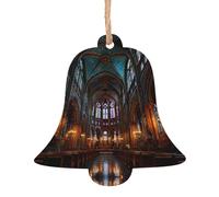 6 PCS Christmas Bell Shape Wooden Pendant - Exquisite Solemn Church Patterns Design for Tree Stairs and Fireplace