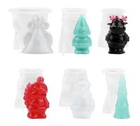 6 Pcs Christmas Candle Mold, 3D Santa Claus Silicone Mold for Candle Making, Xmas Handmade Candle Making Mould, DIY Craft Resin Mold for Fondant Cake, Aromatherapy Candle, Chocolate, Soap, Candy