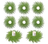 6 Pcs Christmas Candle Ring Wreath, 12in Mini Wreaths Artificial Norfolk Green Pine Wreath Garland Candlestick for Xmas Wedding Greenery Decor Home Table Centerpiece Door Decorations