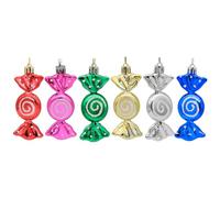 6 PCS Christmas Candy Ornaments - Glitter Cane Tree Hanging Baubles 10CM Mini Sweet Shaped, Colored