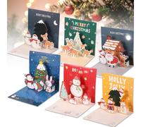 6 Pcs Christmas Cards 3D Christmas Card Pop Up Christmas Cards with Envelopes Christmas Tree Santa Claus Reindeer Snowman Xmas Cards Christmas Cards Luxury for Xmas New Year Gift
